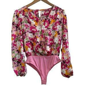 ASOS Skylar Rose Floral Long Sleeve Bodysuit Pink Small S